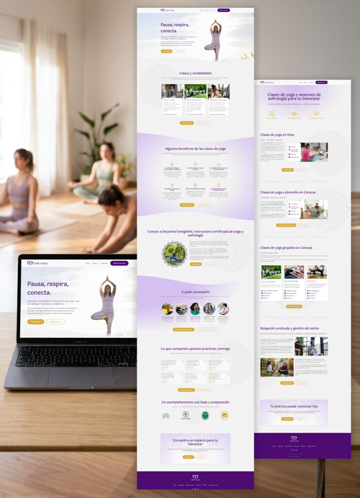 Famiyoga full website design — homepage and classes page layout for a certified yoga and sophrologie instructor, built by Katitart Studio