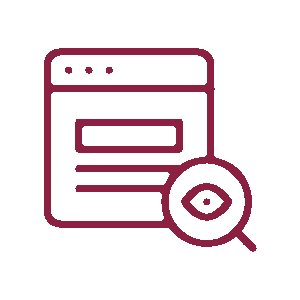 Icon representing a website audit. A browser window with a magnifying glass