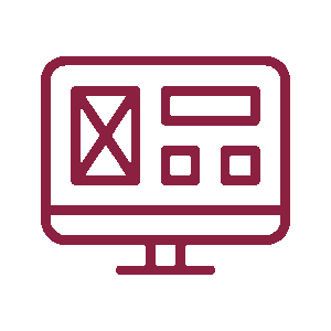 Icon representing web design services. A computer screen displaying a website layout